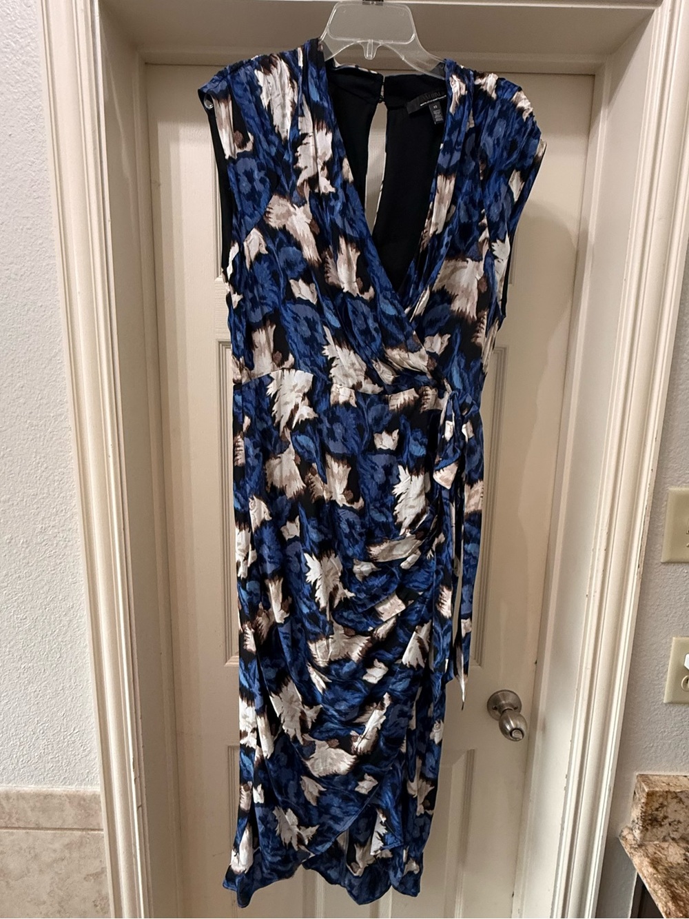 White House Black Market Blue & White Floral Wrap Midi Dress